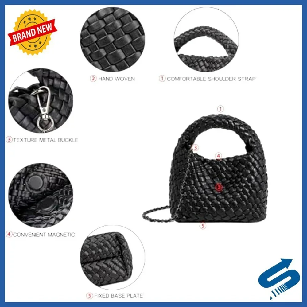 Woven Vegan Leather Tote Bucket Bag Mini Crossbody Shoulder Purse Chic